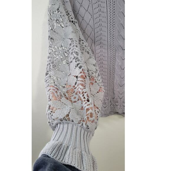 Women's Lace Knit Sweater - Gray - Picture 6 of 9